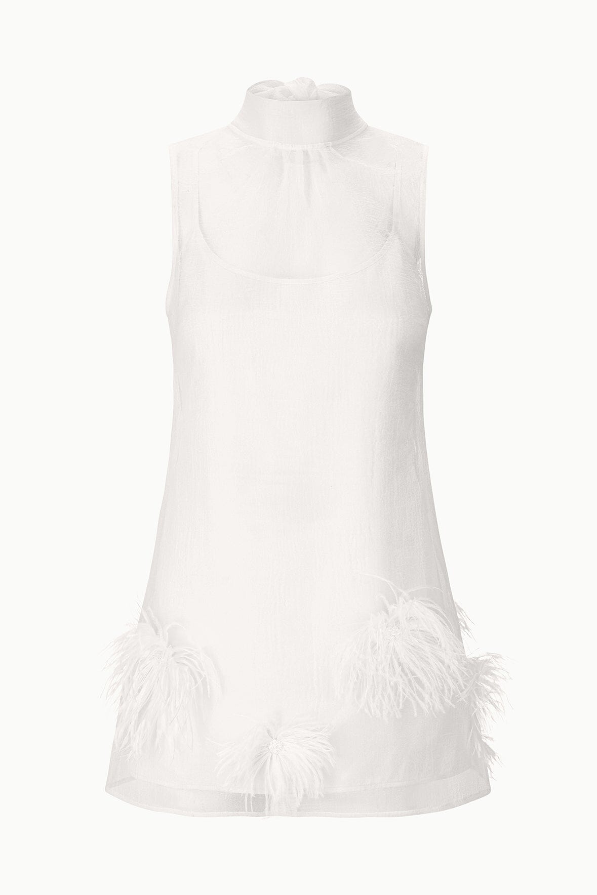 STAUD Dresses|Clothing Albee Mini Dress In White - Sheer Organza With Feathers