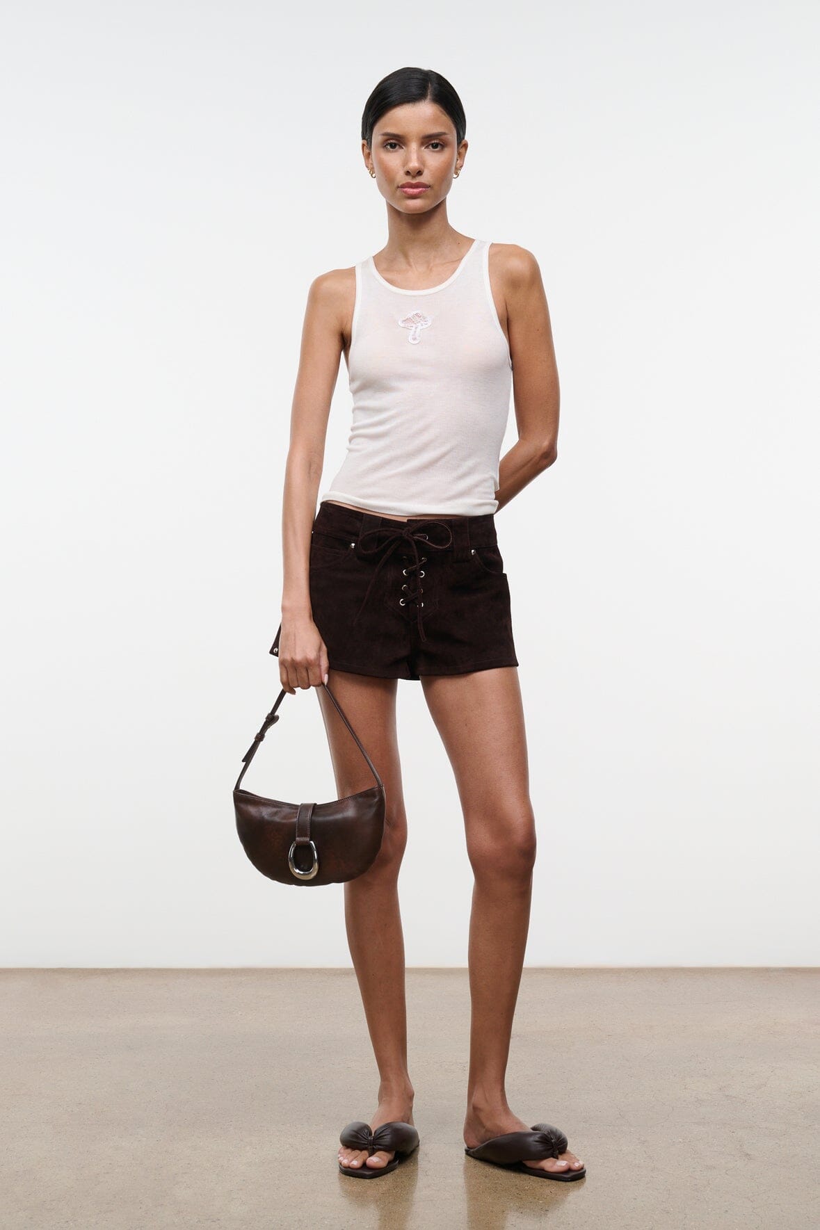 STAUD Handbags Harlow Crescent Shoulder Bag Espresso Distressed