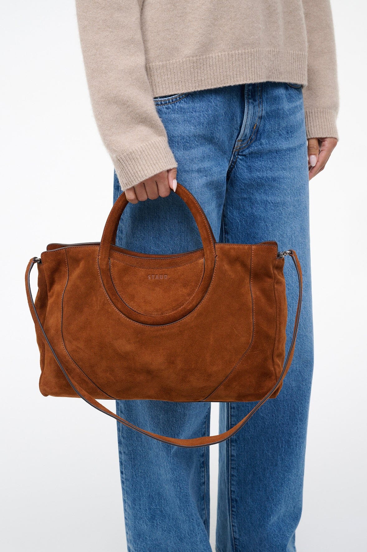 STAUD Handbags Maude Satchel Tabac Suede