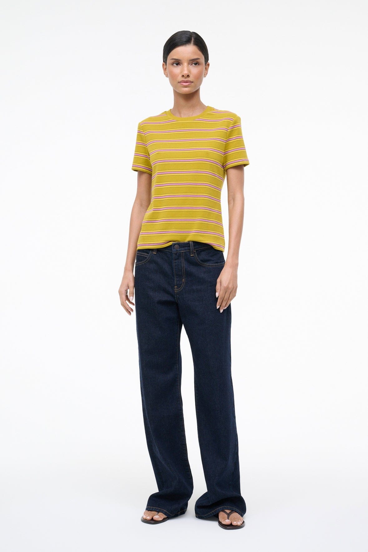 STAUD Clothing Weekend Crew Tee Spectrum Stripe