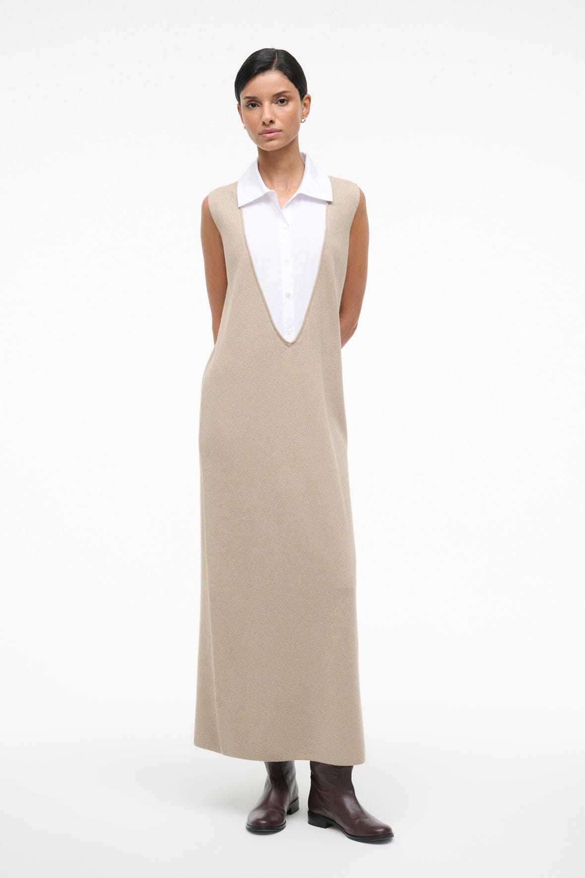 STAUD Sale Leslie Dress Sand/White