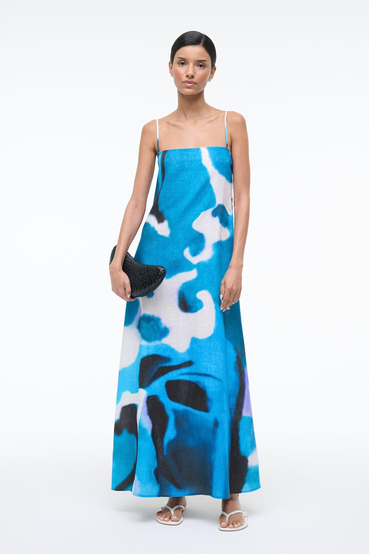 STAUD Sale Laura Linen Dress Blue Haze