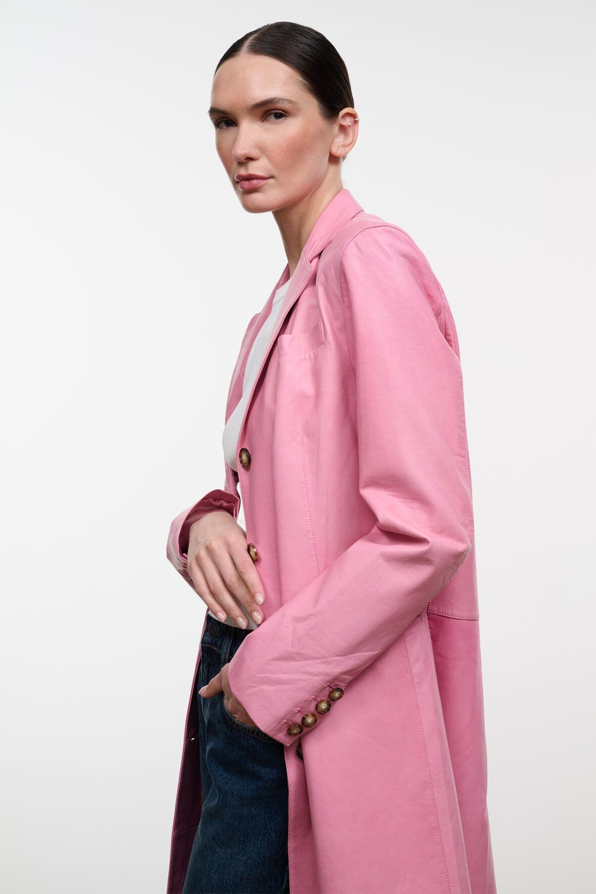 STAUD New In|Clothing Wyatt Leather Coat Wild Rose