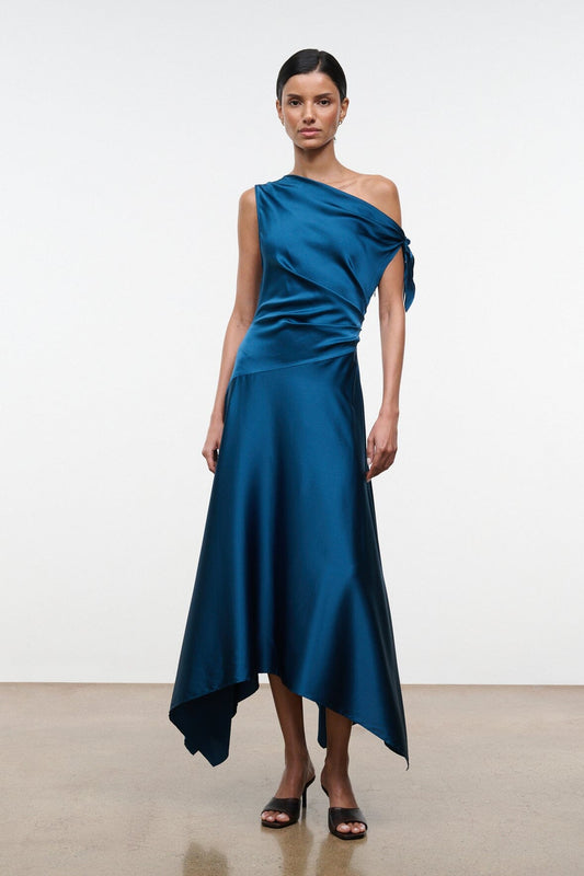 STAUD Clothing|Dresses|New In Portia Silk Dress Harbor