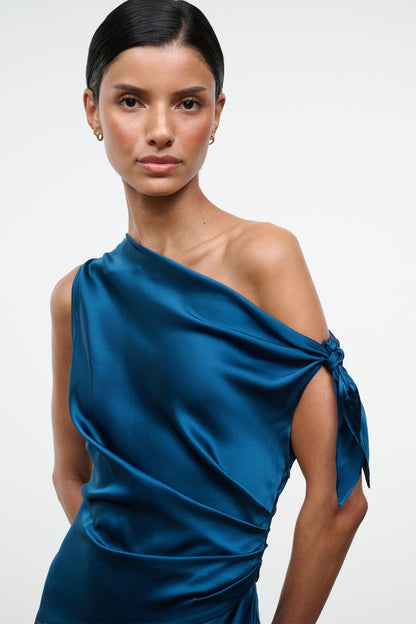 STAUD Clothing|Dresses|New In Portia Silk Dress Harbor