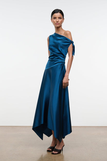 STAUD Clothing|Dresses|New In Portia Silk Dress Harbor