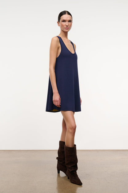 STAUD Clothing|Dresses|New In Piazza Dress Citron Navy Reversible