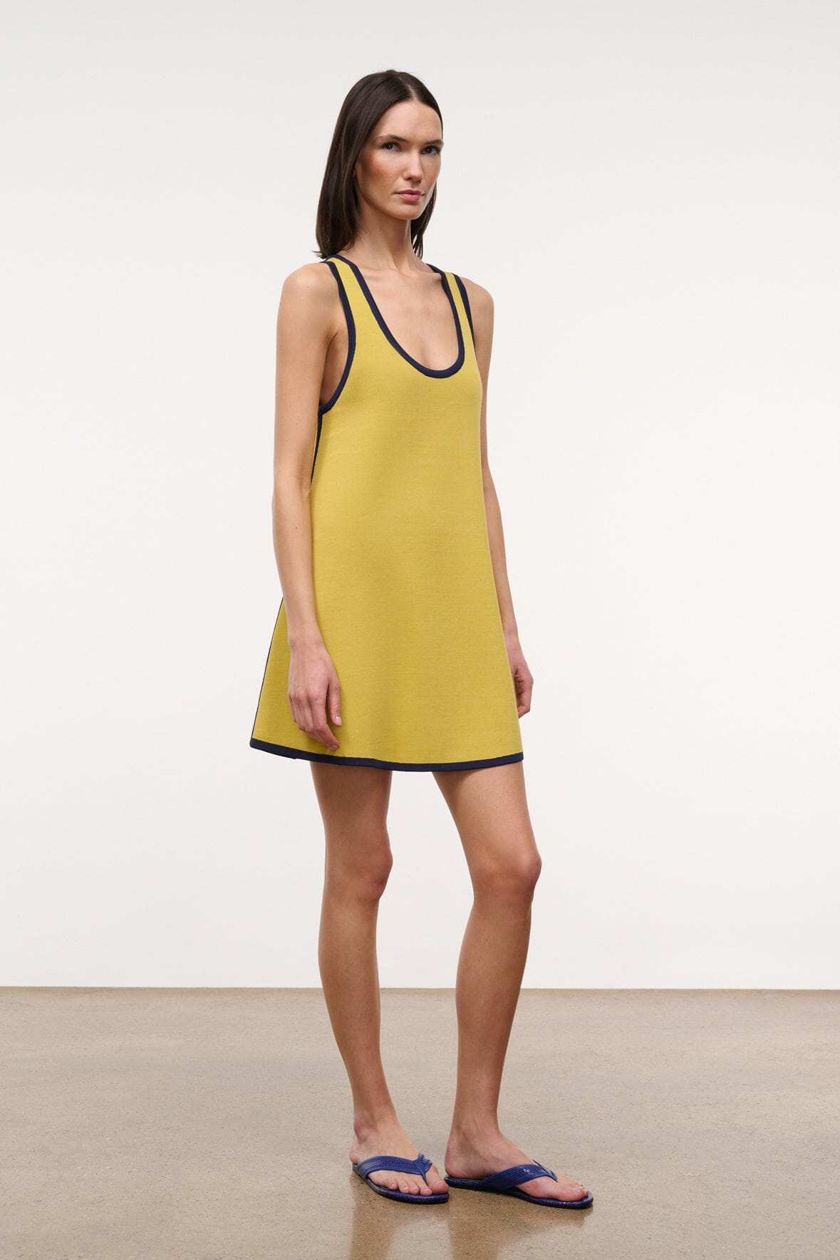 STAUD Clothing|Dresses|New In Piazza Dress Citron Navy Reversible
