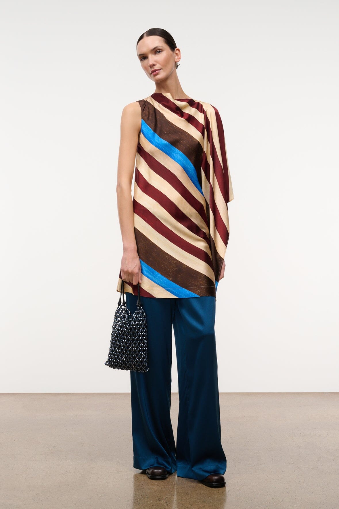 STAUD Clothing|Dresses|New In Sabina Silk Dress Caffe Stripe