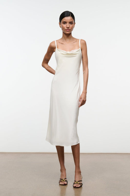 STAUD Clothing|Dresses|New In Evangeline Silk Midi Dress Ivory