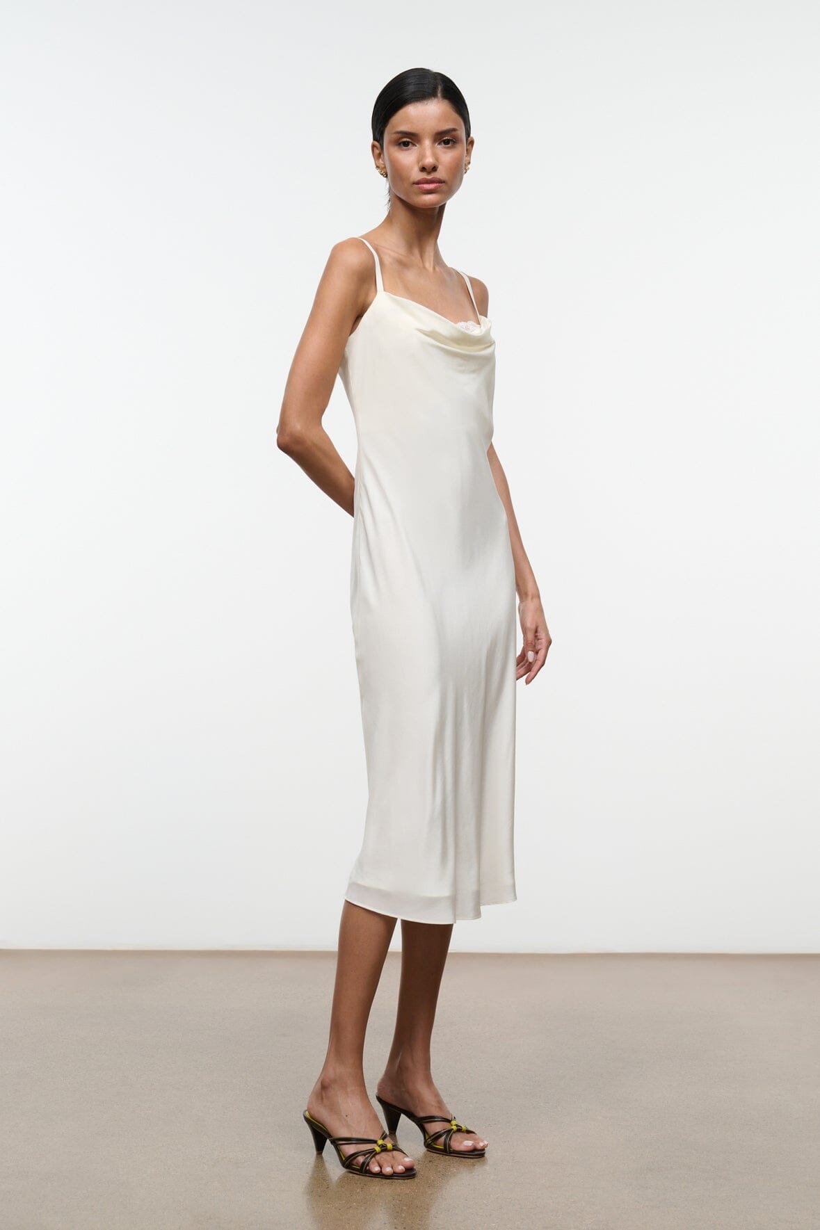 STAUD Clothing|Dresses|New In Evangeline Silk Midi Dress Ivory
