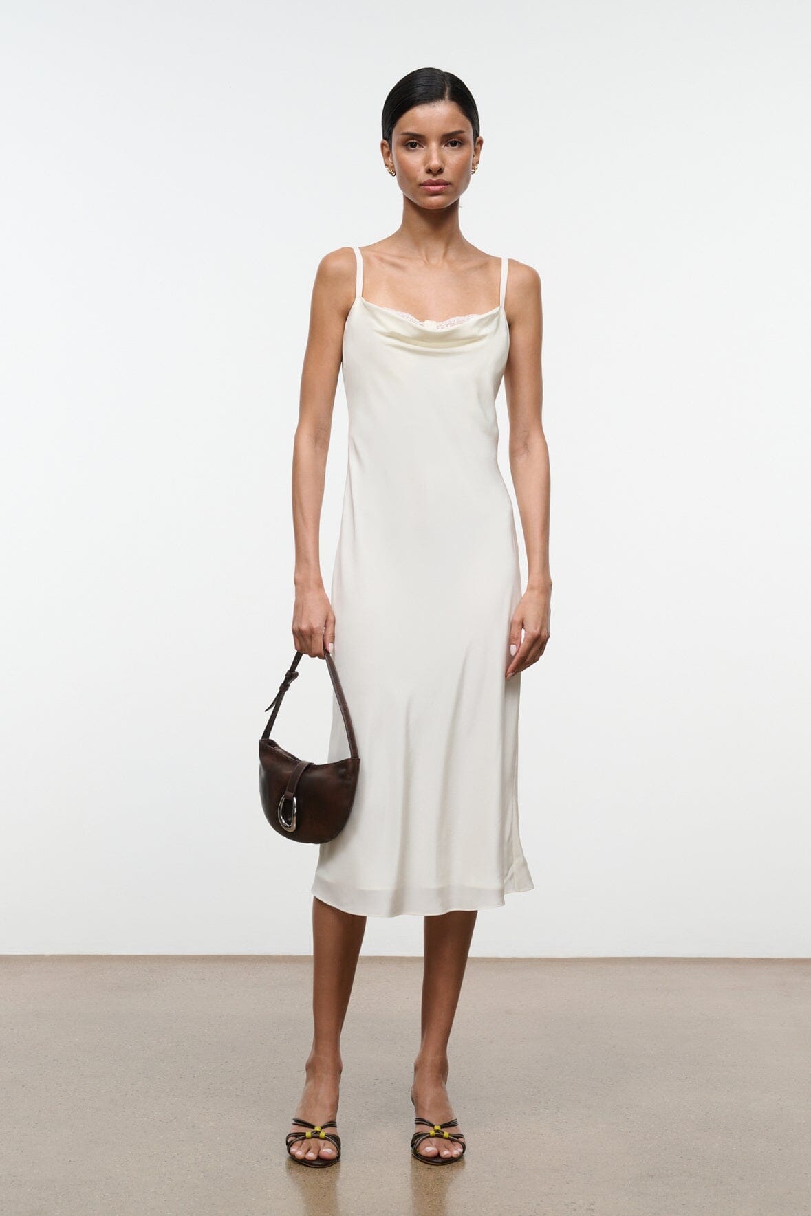 STAUD Clothing|Dresses|New In Evangeline Silk Midi Dress Ivory