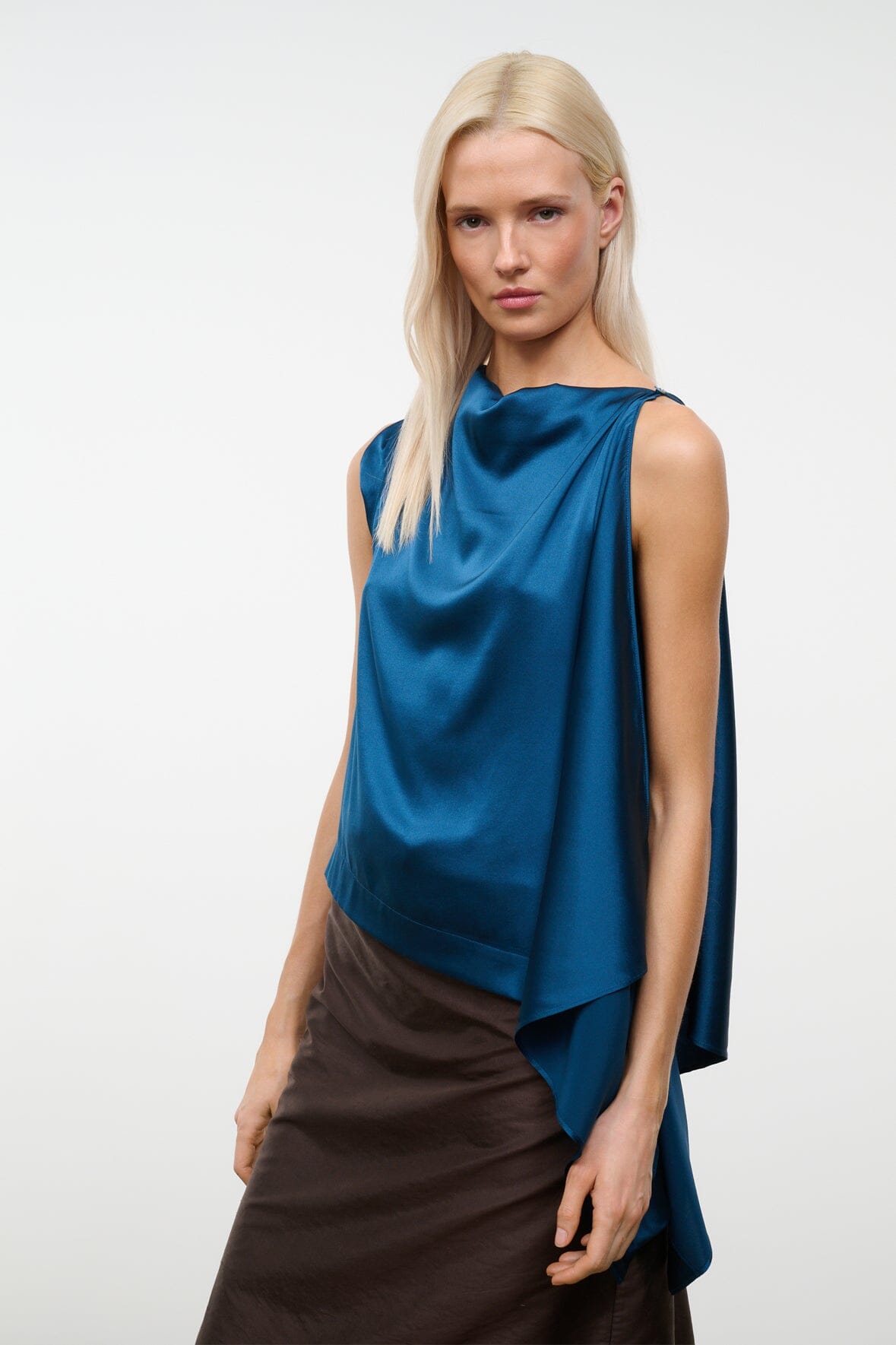 STAUD Clothing|New In Sabina Silk Top Harbor