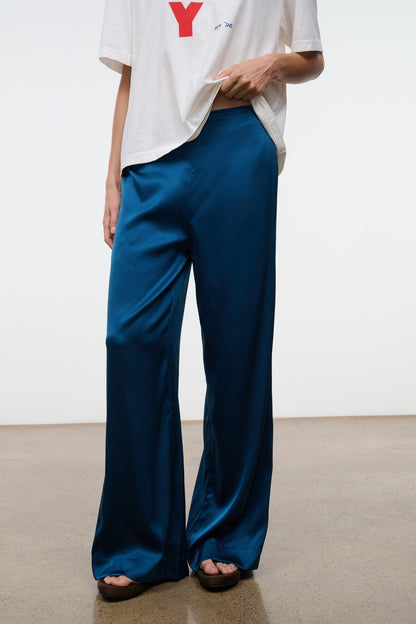 STAUD Clothing|New In Stroll Silk Pant Harbor