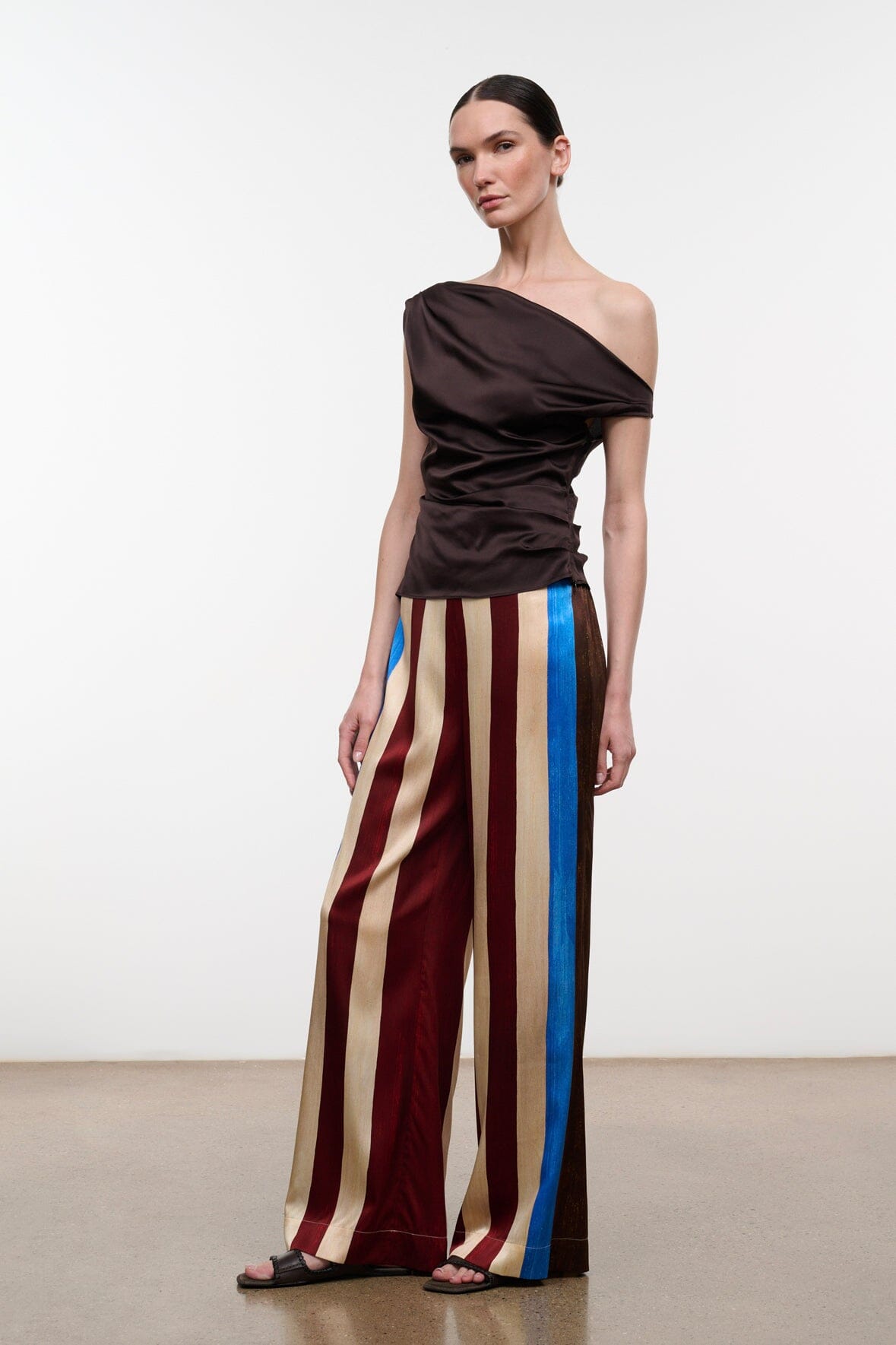 STAUD Clothing|New In Stroll Silk Pant Caffe Stripe