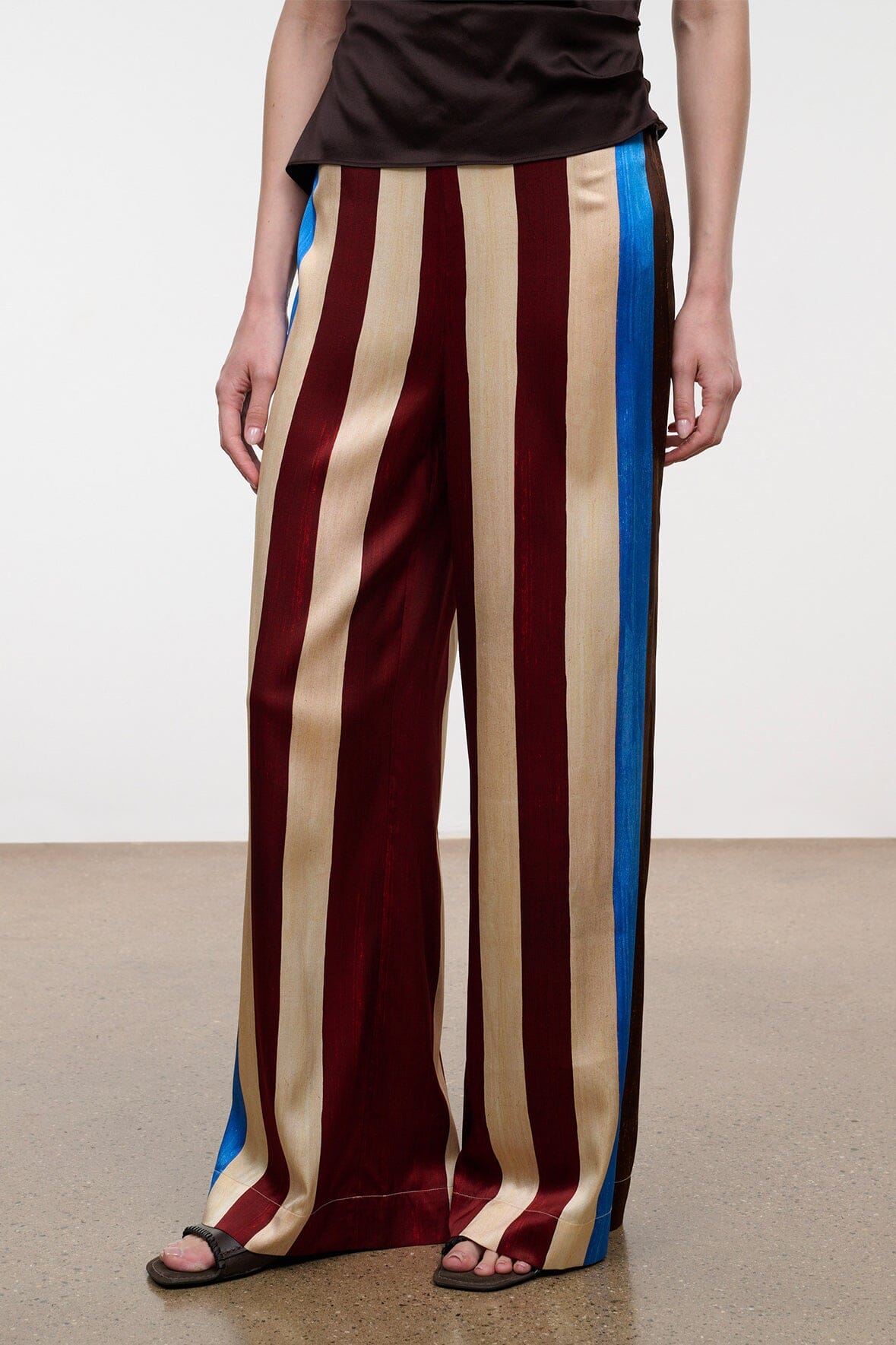 STAUD Clothing|New In Stroll Silk Pant Caffe Stripe