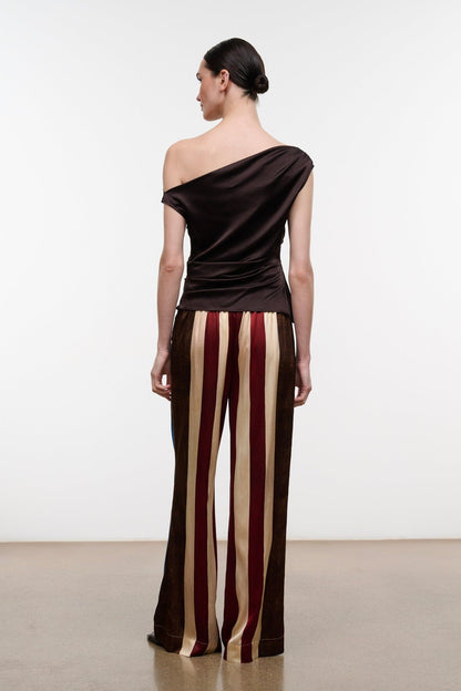 STAUD Clothing|New In Stroll Silk Pant Caffe Stripe