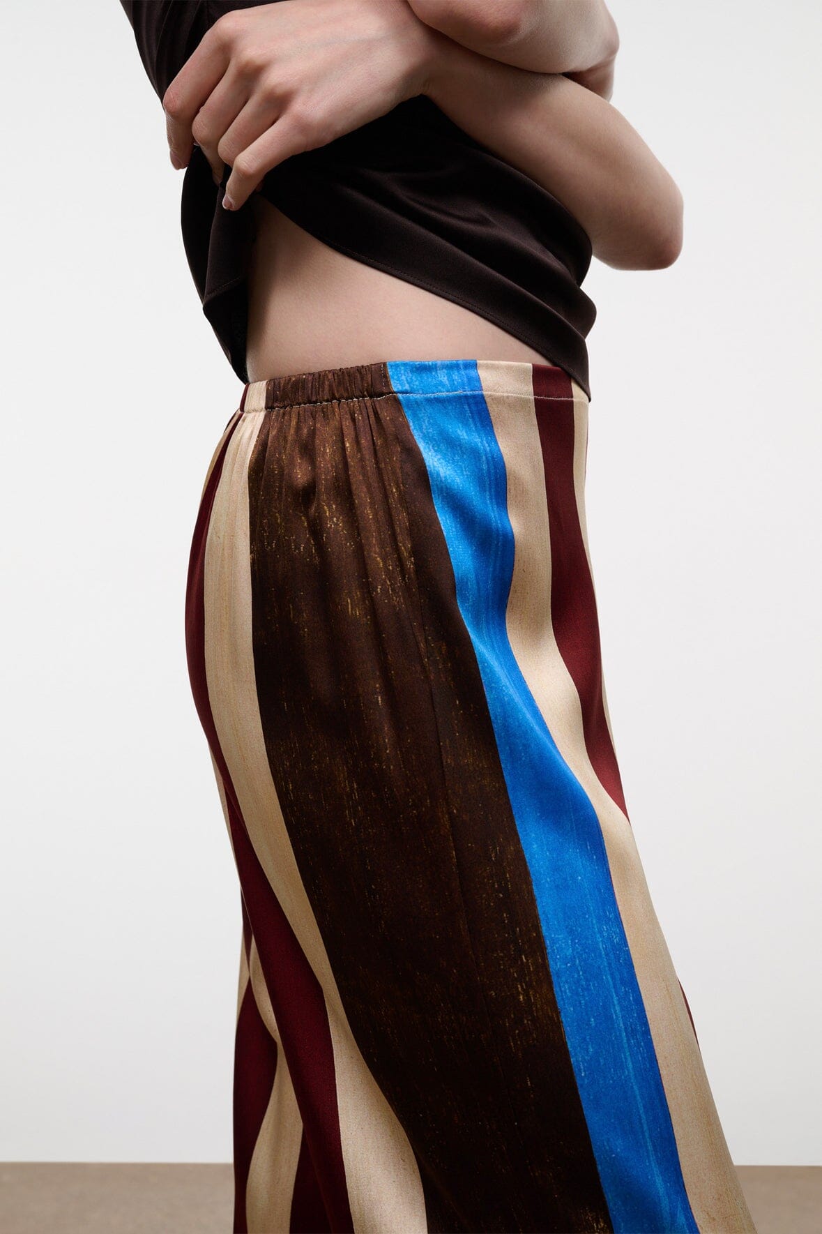STAUD Clothing|New In Stroll Silk Pant Caffe Stripe