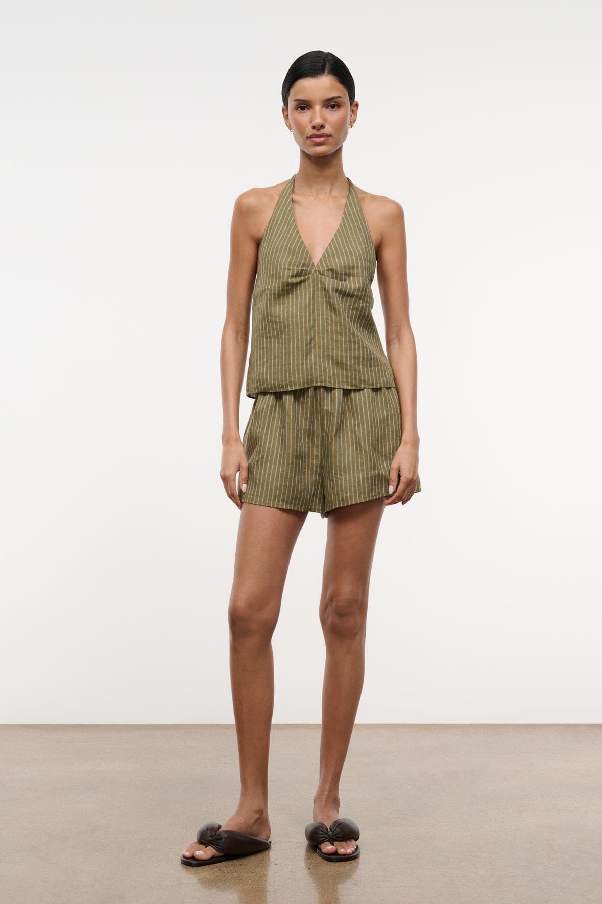 STAUD Clothing Paddle Linen Short Porto Stripe