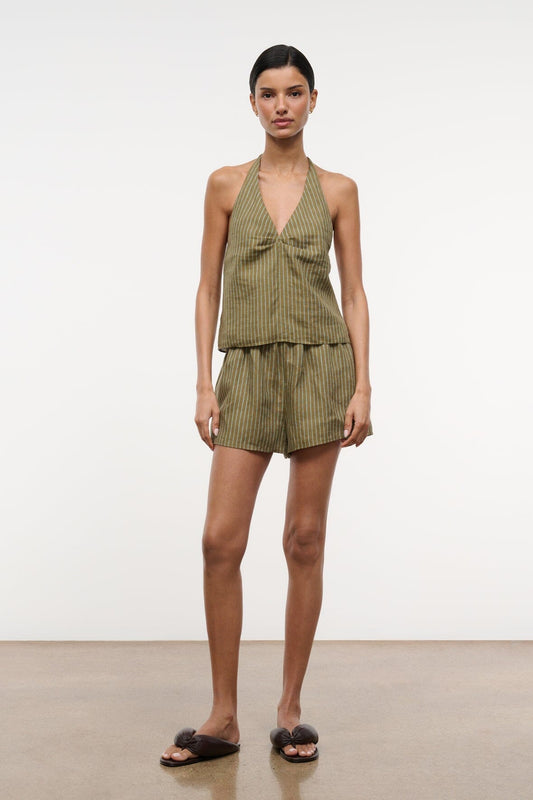STAUD Clothing Paddle Linen Short Porto Stripe