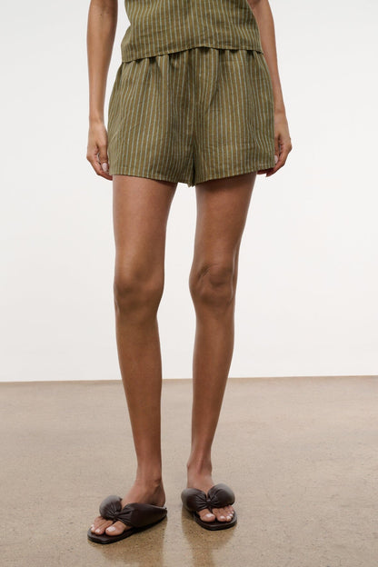 STAUD Clothing Paddle Linen Short Porto Stripe