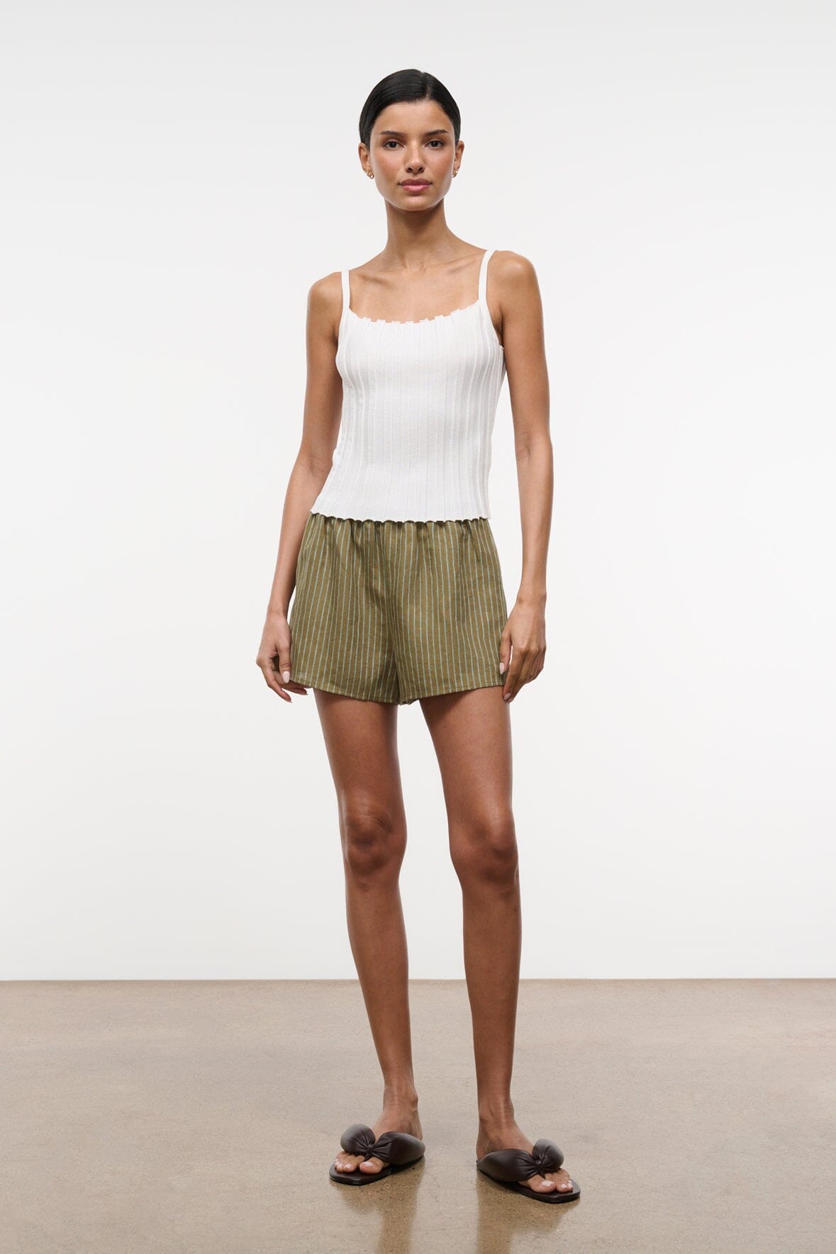 STAUD Clothing Paddle Linen Short Porto Stripe