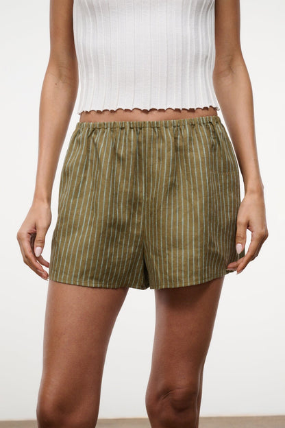 STAUD Clothing Paddle Linen Short Porto Stripe