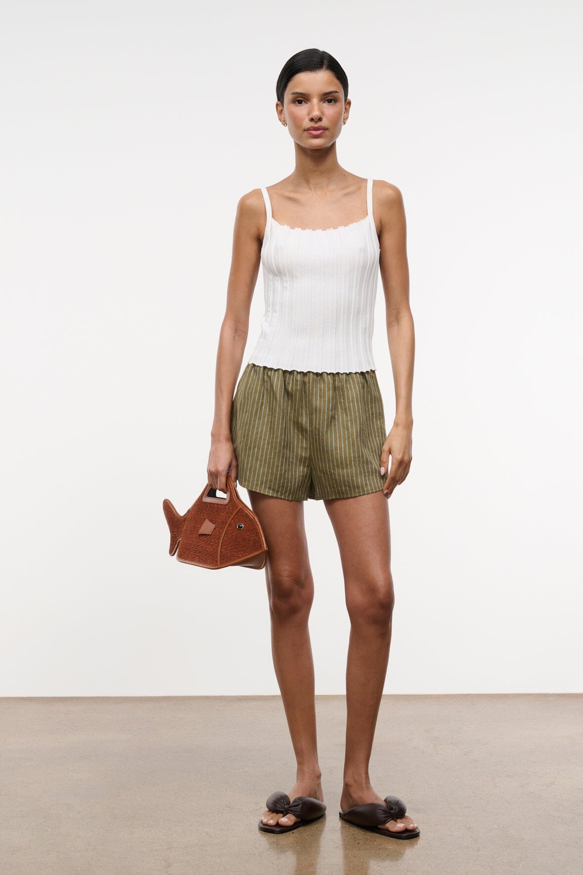 STAUD Clothing Paddle Linen Short Porto Stripe