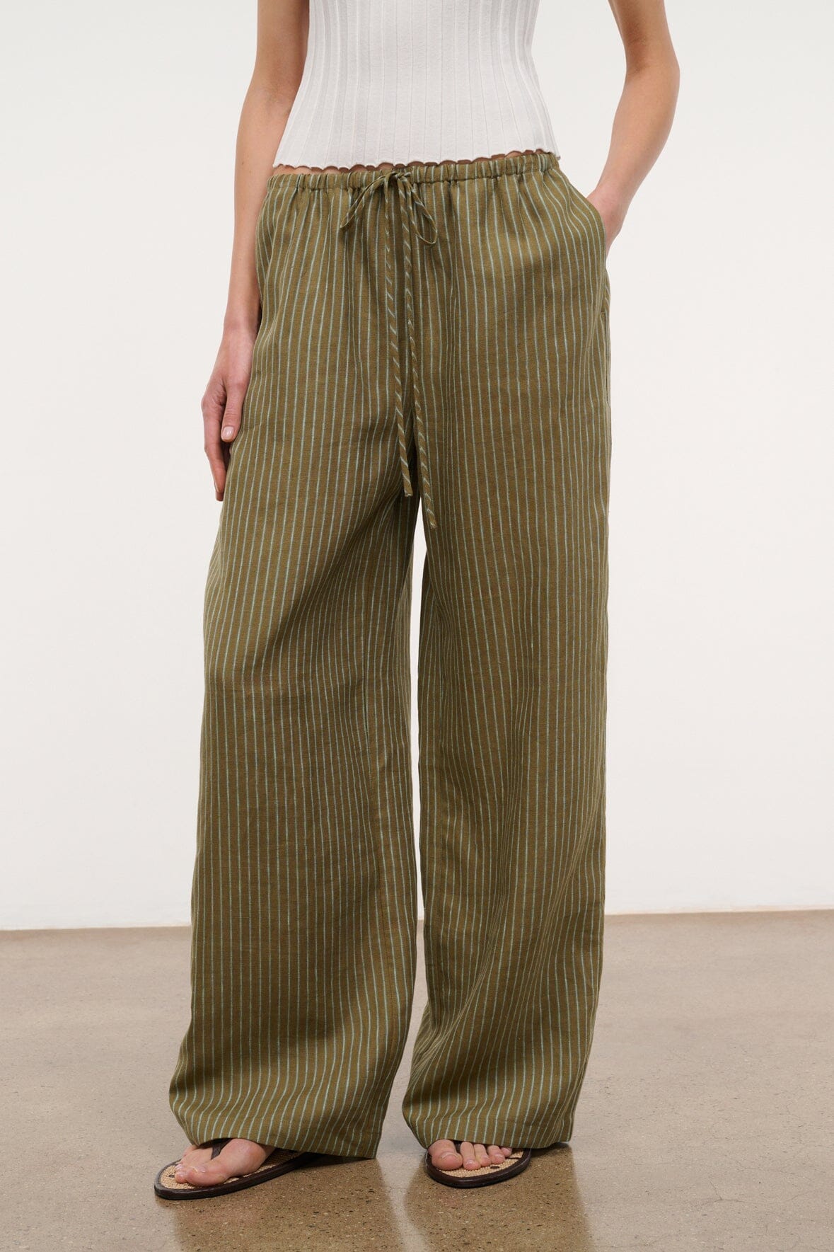 STAUD Clothing Mateo Linen Pant Porto Stripe