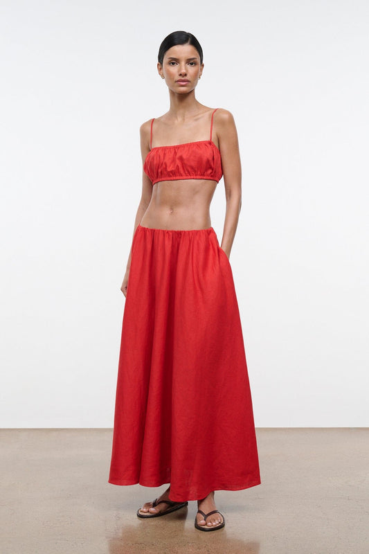 STAUD Clothing|New In Milano Linen Skirt Tomato