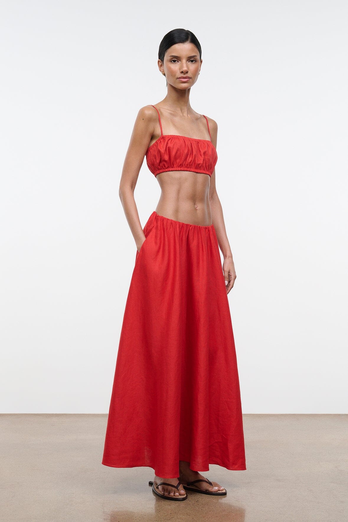 STAUD Clothing|New In Milano Linen Skirt Tomato