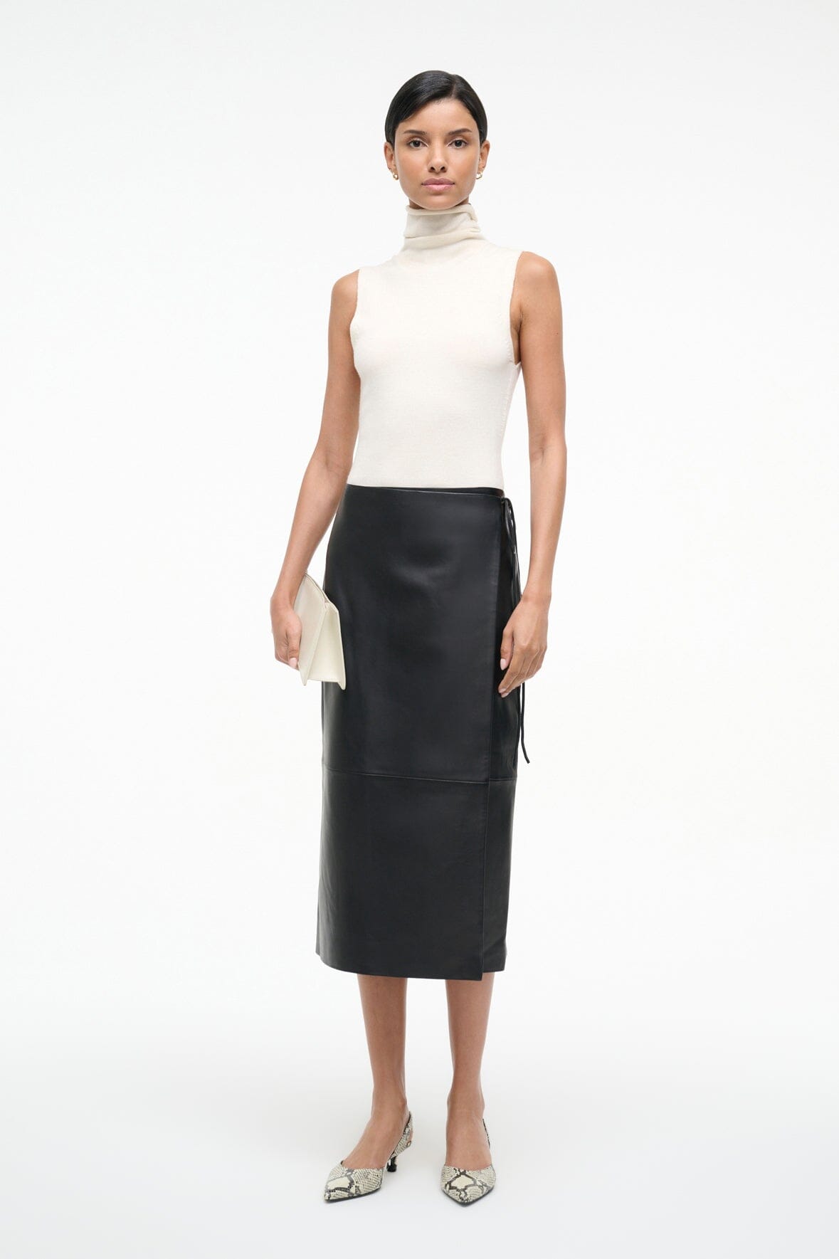 STAUD Clothing Roman Leather Wrap Skirt Black