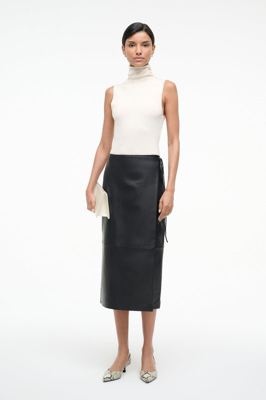 STAUD Clothing Roman Leather Wrap Skirt Black