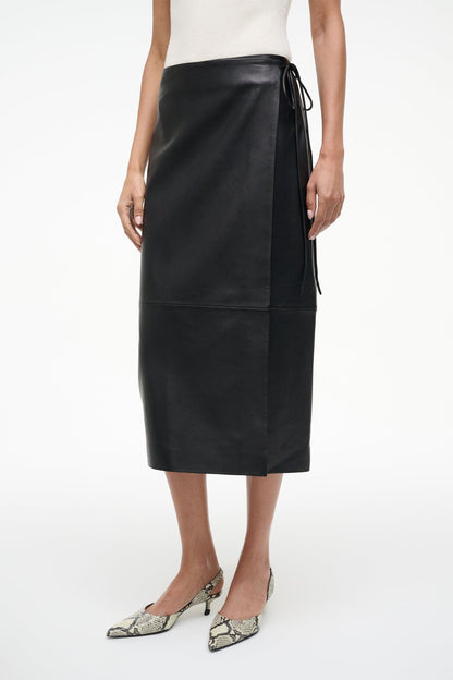 STAUD Clothing Roman Leather Wrap Skirt Black