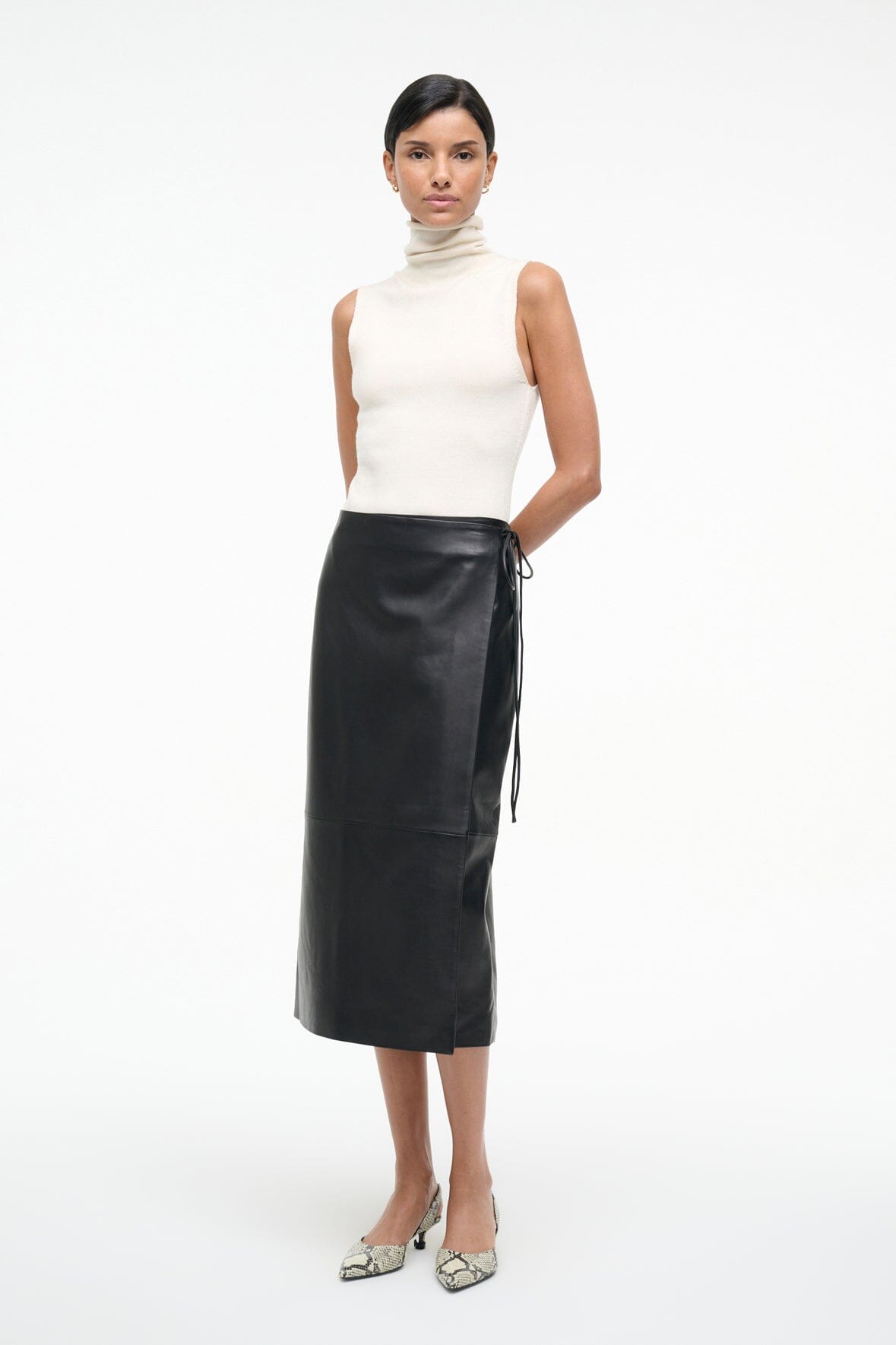 STAUD Clothing Roman Leather Wrap Skirt Black