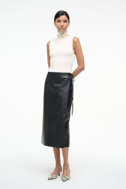 STAUD Clothing Roman Leather Wrap Skirt Black