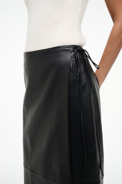 STAUD Clothing Roman Leather Wrap Skirt Black