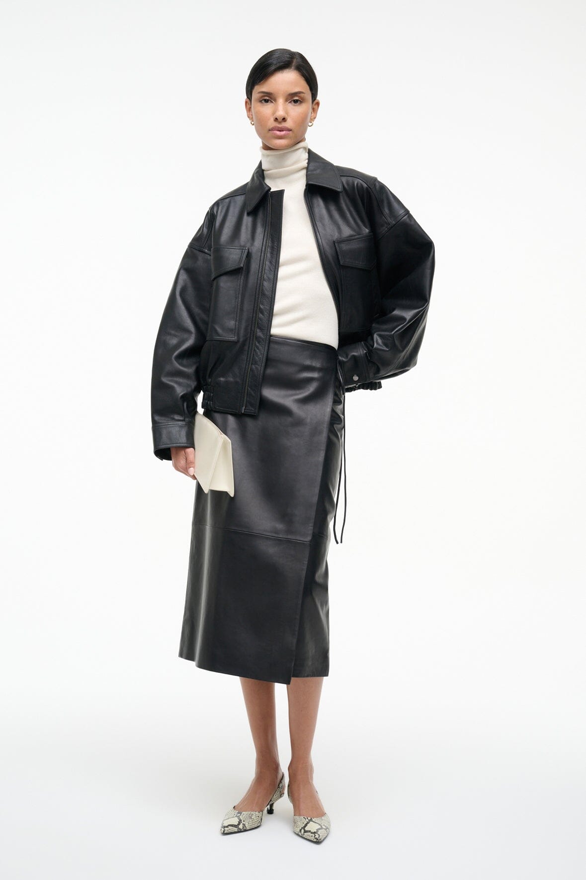STAUD Clothing Roman Leather Wrap Skirt Black