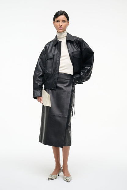 STAUD Clothing Roman Leather Wrap Skirt Black