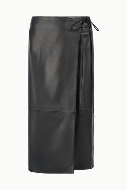 STAUD Clothing Roman Leather Wrap Skirt Black