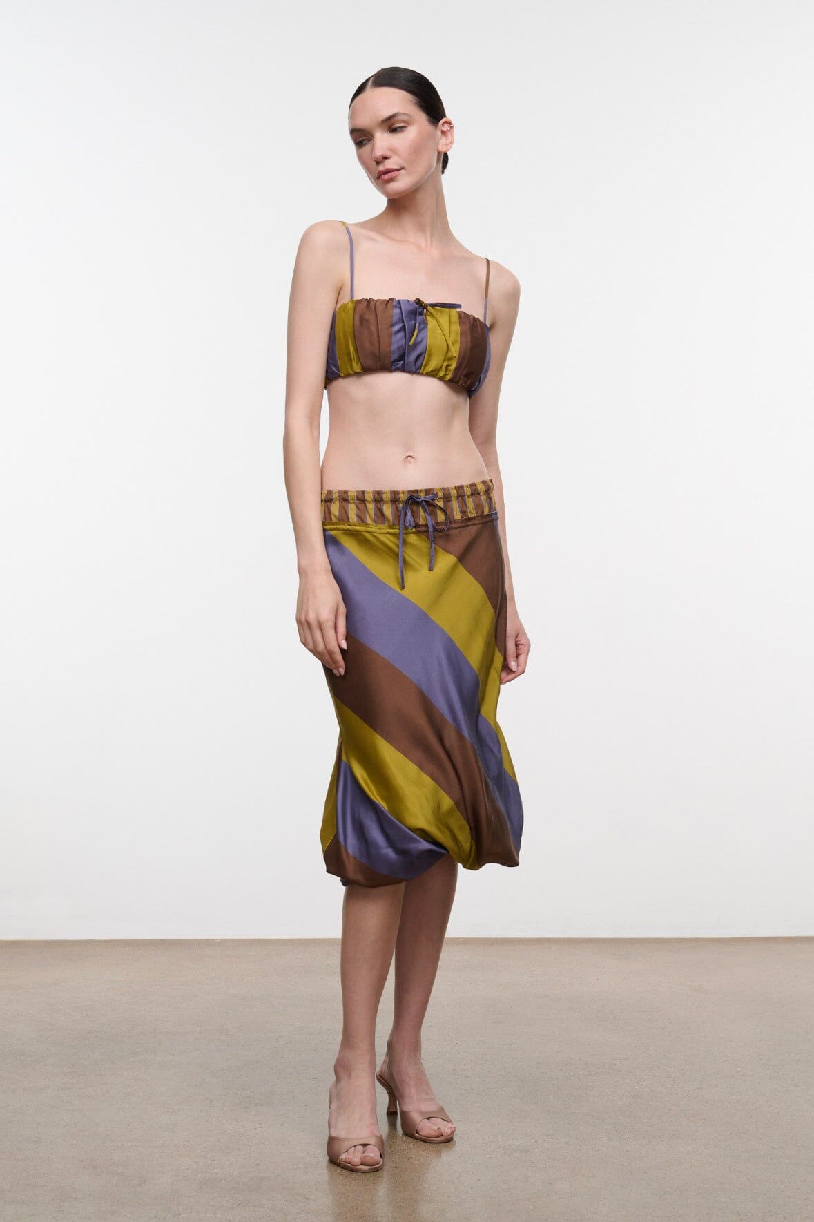 STAUD Clothing Odette Silk Skirt Sienna Stripe Cigar Stripe