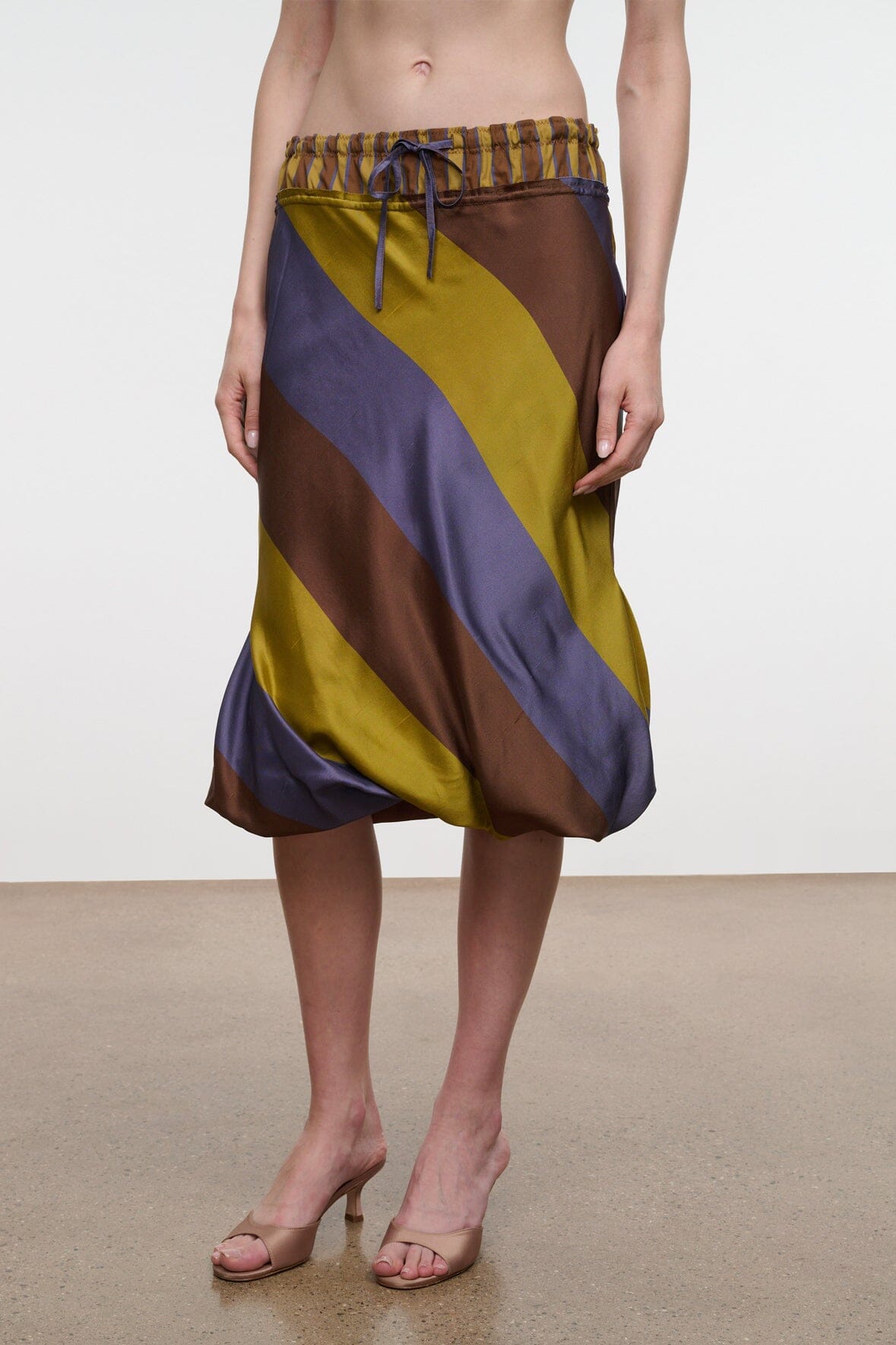 STAUD Clothing Odette Silk Skirt Sienna Stripe Cigar Stripe