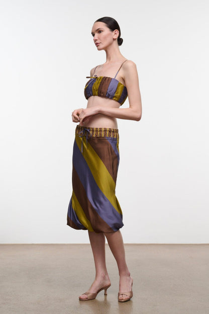 STAUD Clothing Odette Silk Skirt Sienna Stripe Cigar Stripe