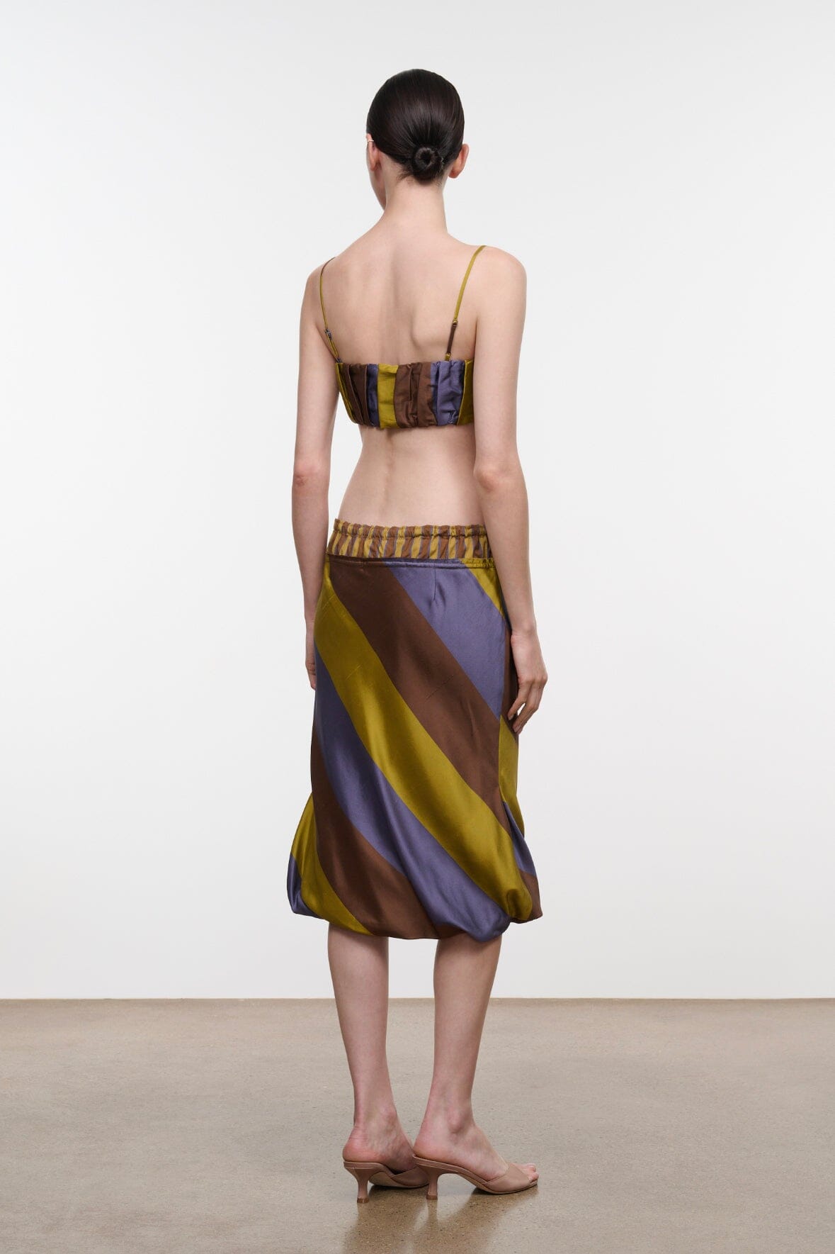 STAUD Clothing Odette Silk Skirt Sienna Stripe Cigar Stripe