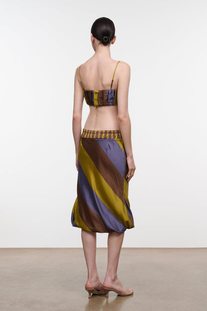 STAUD Clothing Odette Silk Skirt Sienna Stripe Cigar Stripe