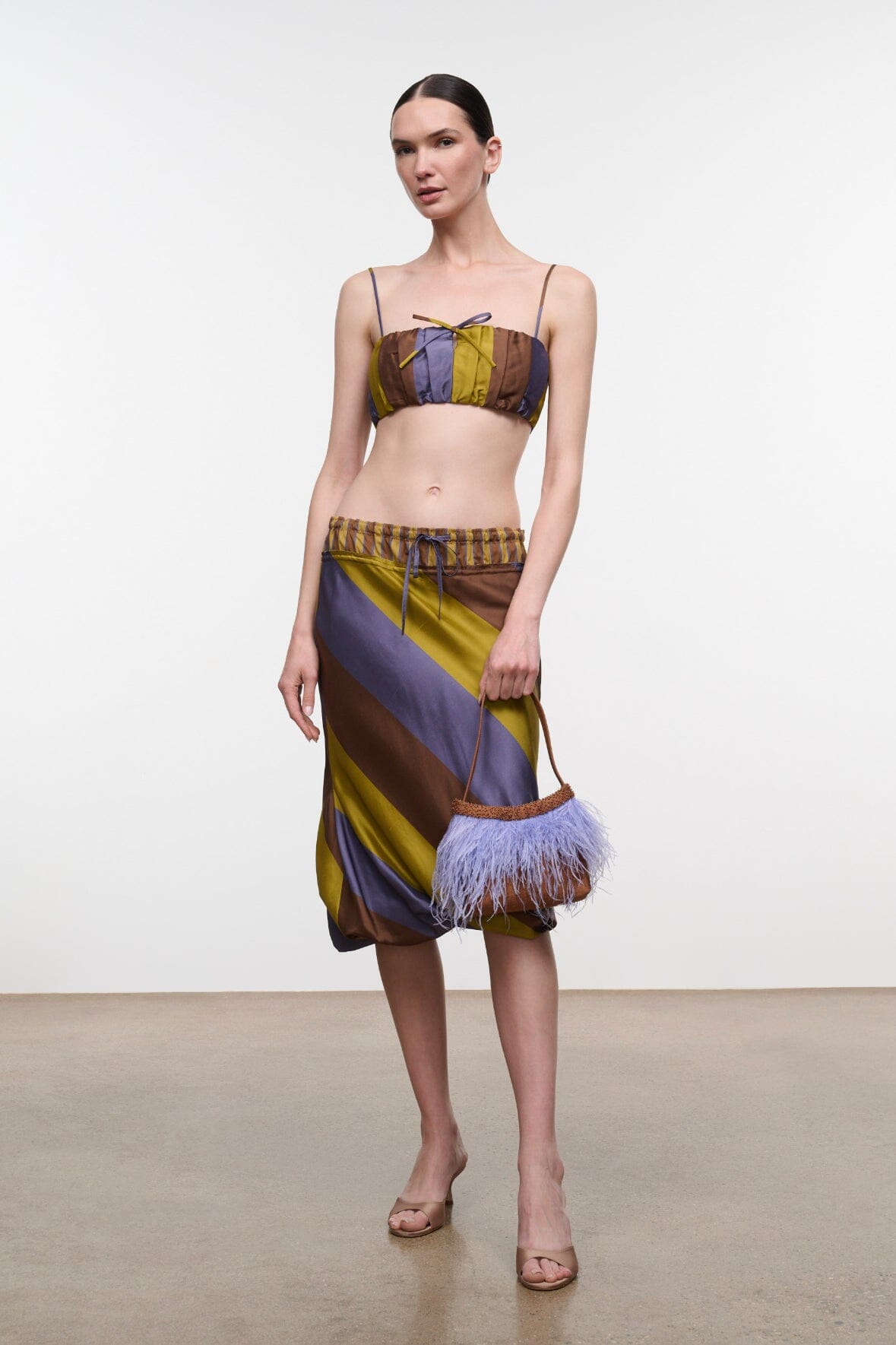 STAUD Clothing Odette Silk Skirt Sienna Stripe Cigar Stripe