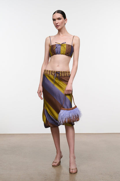 STAUD Clothing Odette Silk Skirt Sienna Stripe Cigar Stripe