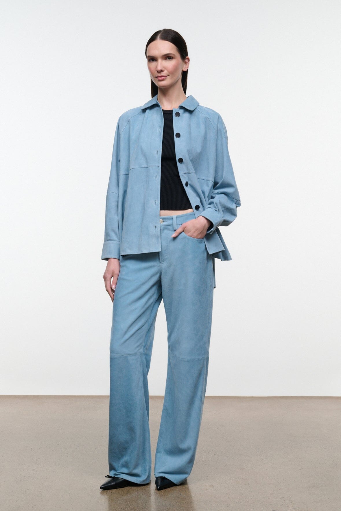 STAUD Clothing|New In Josette Suede Shirt Sky