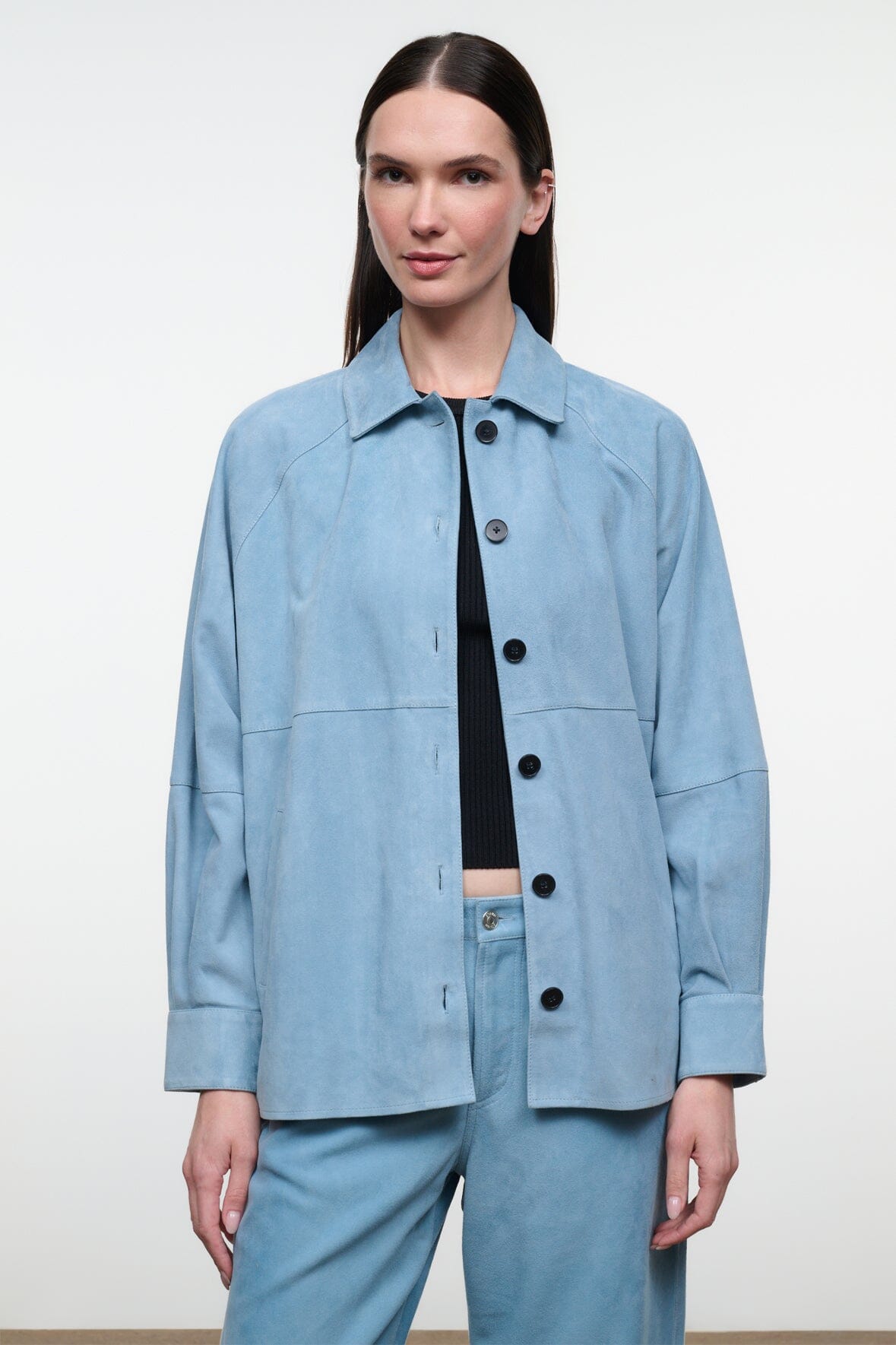 STAUD Clothing|New In Josette Suede Shirt Sky