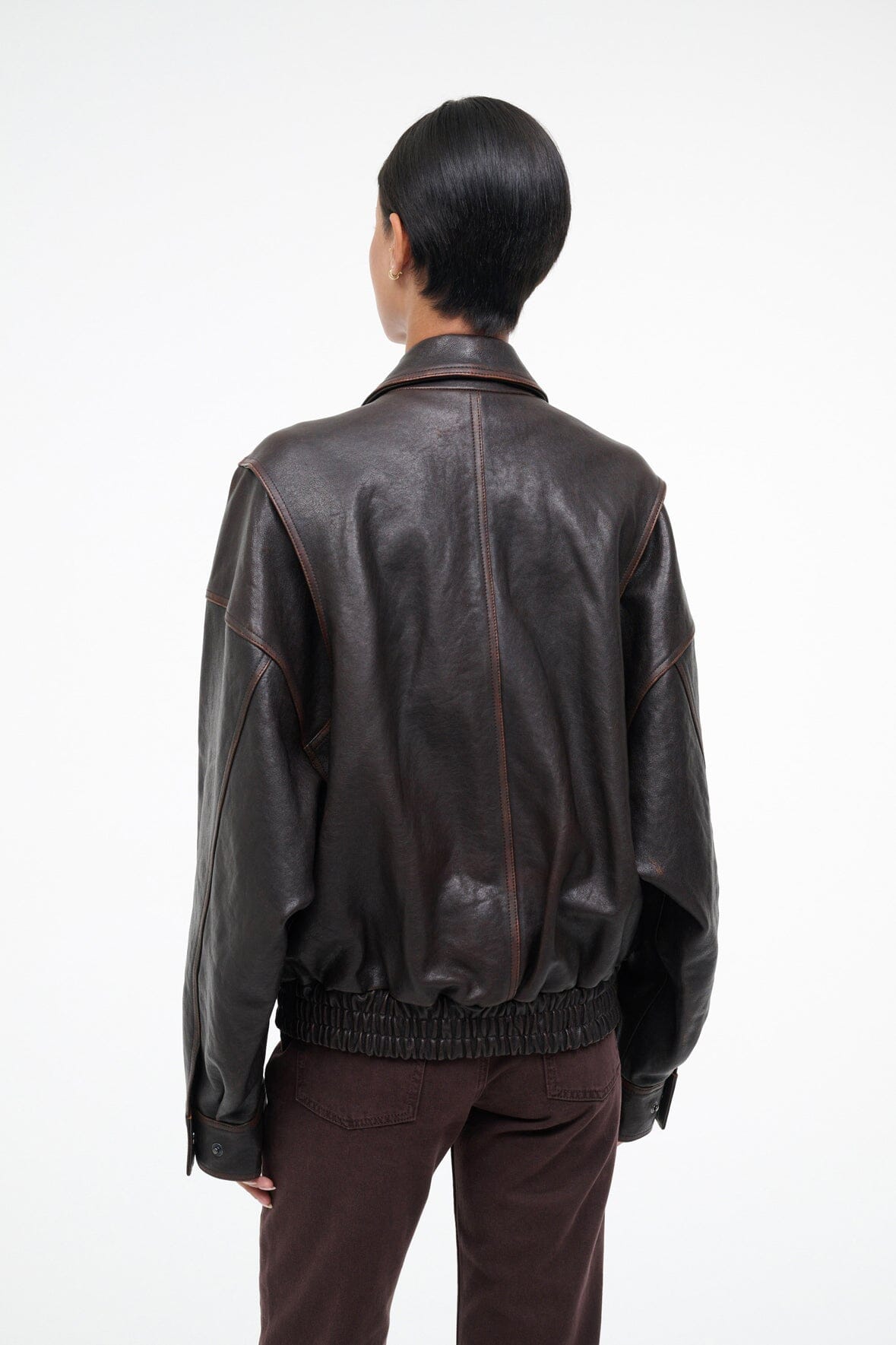 STAUD Clothing Eugene Leather Jacket Distressed Brown